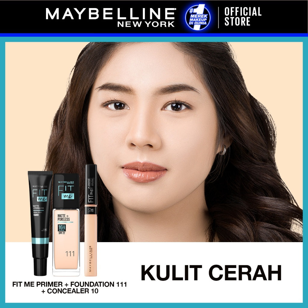 MAYBELLINE OFFICIAL Paket Hemat Face Makeup Fit Me Primer + Liquid Foundation + Concealer