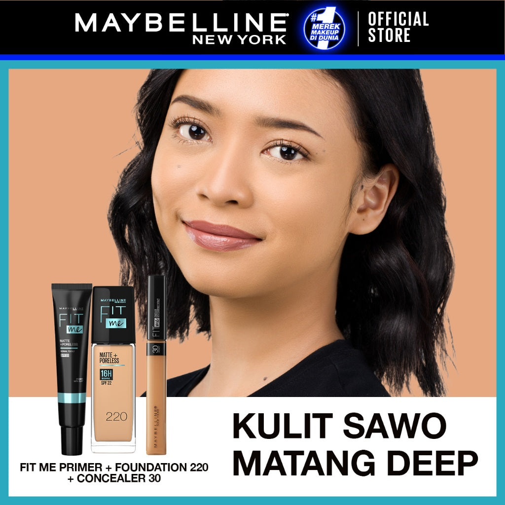MAYBELLINE OFFICIAL Paket Hemat Face Makeup Fit Me Primer + Liquid Foundation + Concealer
