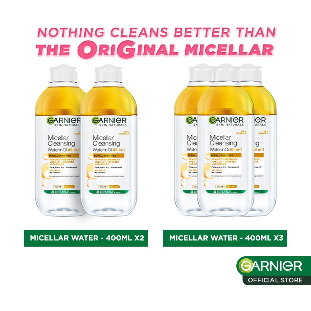 [PAKET HEMAT] GARNIER Micellar Water Oil-Infused Skin Care 400ml Skincare Cleansing Pembersih Wajah & Make up Waterproof untuk semua jenis kulit Micellar Cleansing Water