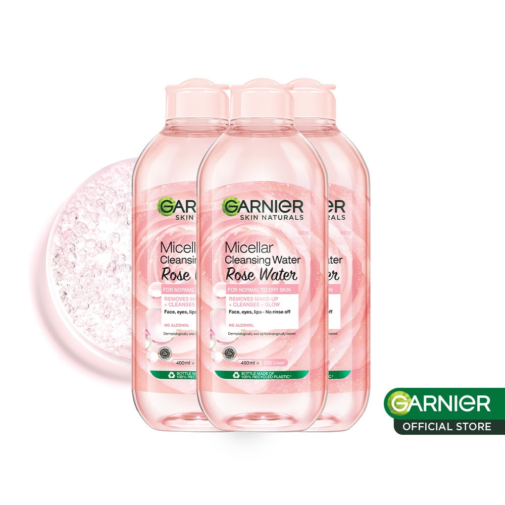 [PAKET HEMAT ISI 3] GARNIER Micellar Water Rose Skincare 400ml Skincare Cleansing - Pembersih Wajah & Make up Waterproof Air Mawar Cocok untuk semua jEnis kulit Micellar Cleansing Water