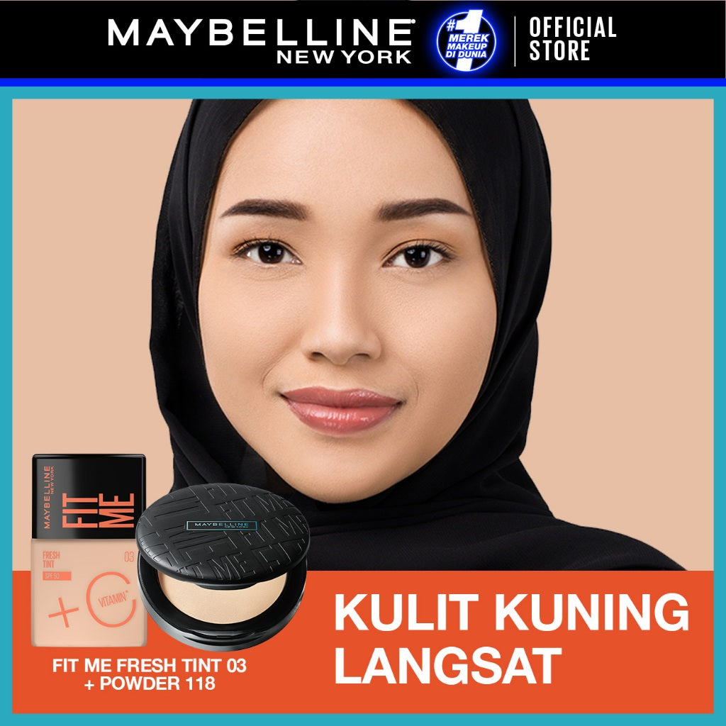 MAYBELLINE OFFICIAL Skin Tint Makeup Kit - FIT ME Fresh Tint 02 + Powder 112 | Skin Tint Foundation SPF 50 PA+++ Vitamin C Serum Face Makeup Natural