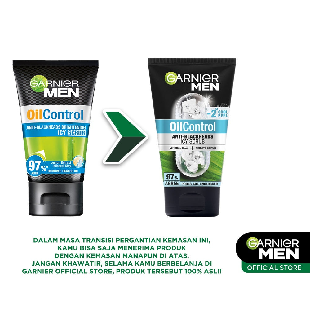 Garnier Men Brightening Simple Set Turbo Bright Super Serum Gel 30 ml + Oil Control Anti Blackheads Brightening Icy Scrub 100 ml