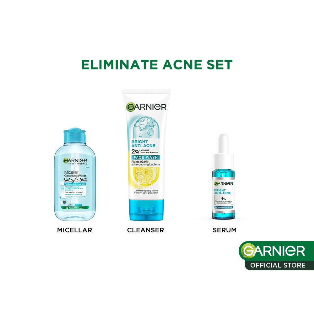 GARNIER 3pcs Paket Skincare Set | Micellar Water Serum Wash Cleanser Moisturizer Gel Super UV Sunscreen SPF