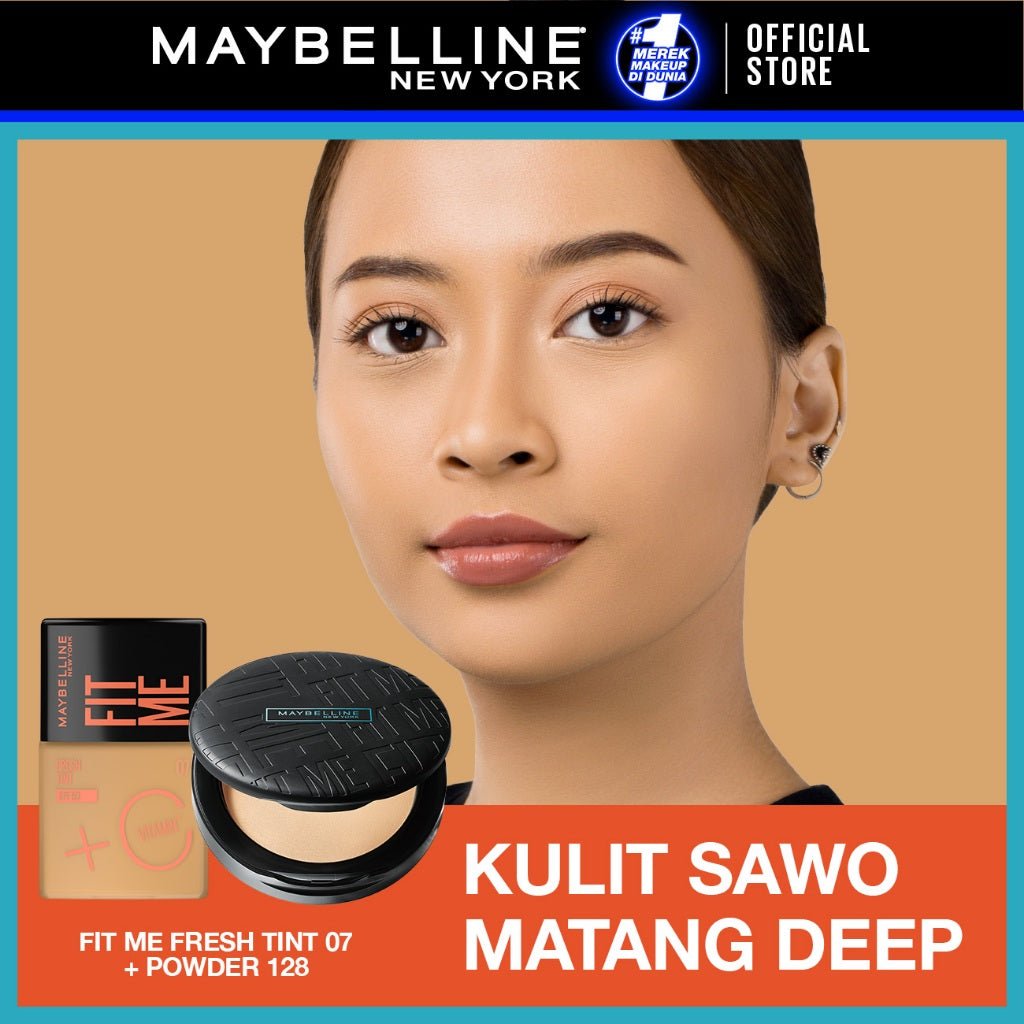 MAYBELLINE OFFICIAL Skin Tint Makeup Kit - FIT ME Fresh Tint 02 + Powder 112 | Skin Tint Foundation SPF 50 PA+++ Vitamin C Serum Face Makeup Natural