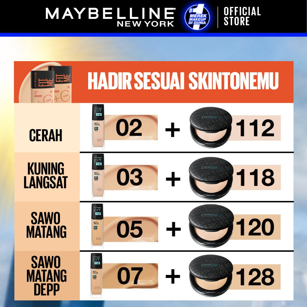 MAYBELLINE OFFICIAL Skin Tint Makeup Kit - FIT ME Fresh Tint 02 + Powder 112 | Skin Tint Foundation SPF 50 PA+++ Vitamin C Serum Face Makeup Natural