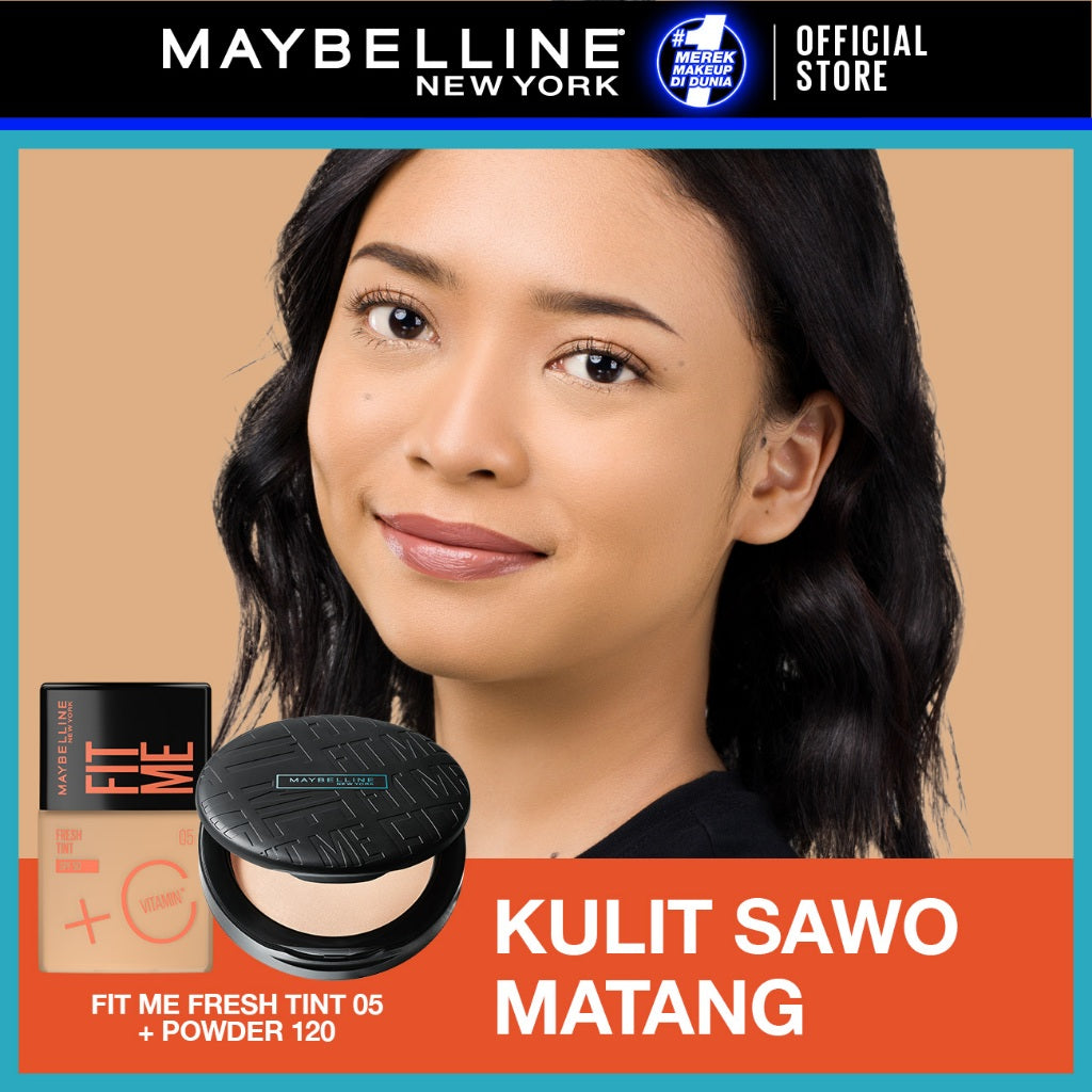 MAYBELLINE OFFICIAL Skin Tint Makeup Kit - FIT ME Fresh Tint 02 + Powder 112 | Skin Tint Foundation SPF 50 PA+++ Vitamin C Serum Face Makeup Natural