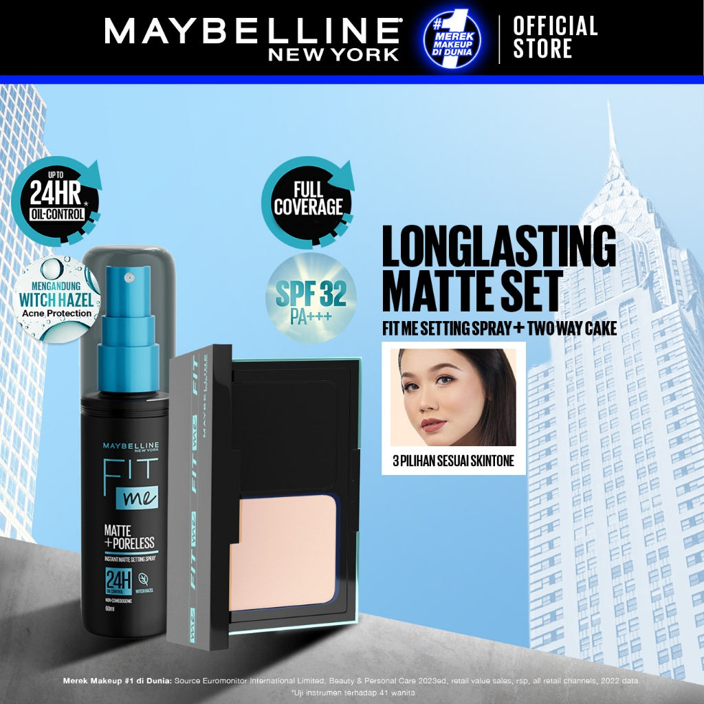 MAYBELLINE OFFICIAL Paket Tahan Longsor Two Way Cake + Setting Spray