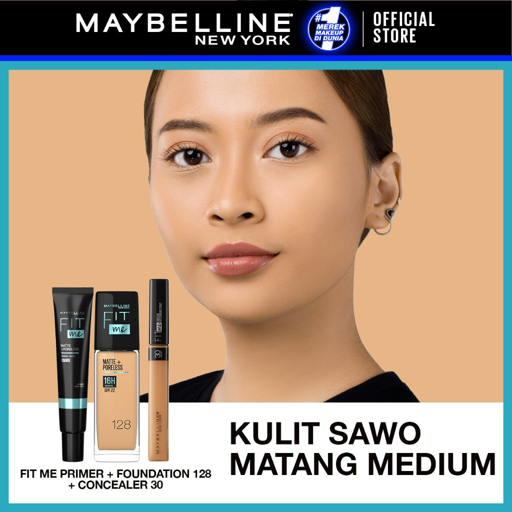 MAYBELLINE OFFICIAL Paket Hemat Face Makeup Fit Me Primer + Liquid Foundation + Concealer