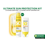 (PAKET HEMAT ISI 2) GARNIER Super UV Invisible Serum Sunscreen SPF 50+ PA++++ Vit C Sunscreen Spray Mist - 30ml + 75ml