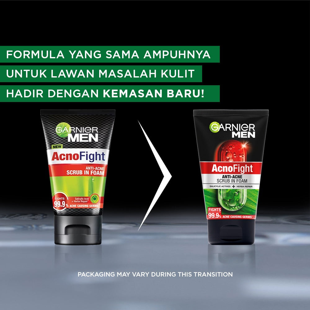 [PAKET HEMAT ISI 2] GARNIER Men Facial Wash Acno Fight Anti-Acne Scrub In Foam Skin Care 100ml Salicylic Actives + Herba Repair Skincare sabun cuci muka pria face wash pembersih wajah