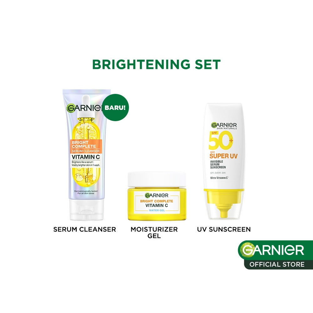 GARNIER 3pcs Paket Skincare Set | Micellar Water Serum Wash Cleanser Moisturizer Gel Super UV Sunscreen SPF