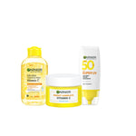Paket Skincare Garnier Bright Complete Dark Spot & Protection Set (Micellar Vitamin C 125ml, Gel Moisturizer 50ml, UV Invisibile Serum Sunscreen 30ml) - Untuk mencerahkan kulit kusam, mengurangi flek hitam dan melindungi kulit dari munculnya sunspots