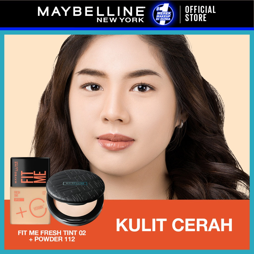 MAYBELLINE OFFICIAL Skin Tint Makeup Kit - FIT ME Fresh Tint 02 + Powder 112 | Skin Tint Foundation SPF 50 PA+++ Vitamin C Serum Face Makeup Natural