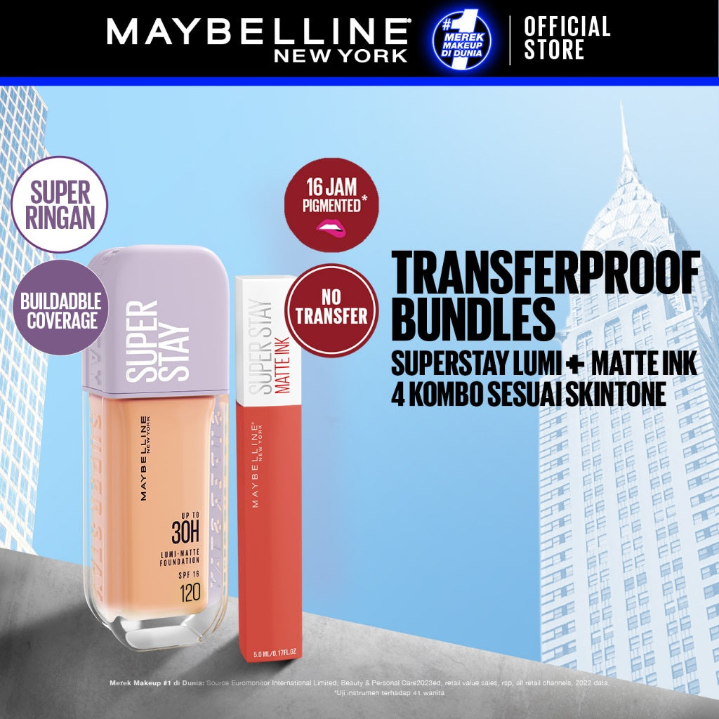 MAYBELLINE OFFICIAL Paket Transferproof Bundle Superstay Lumi Matte + Matte Ink