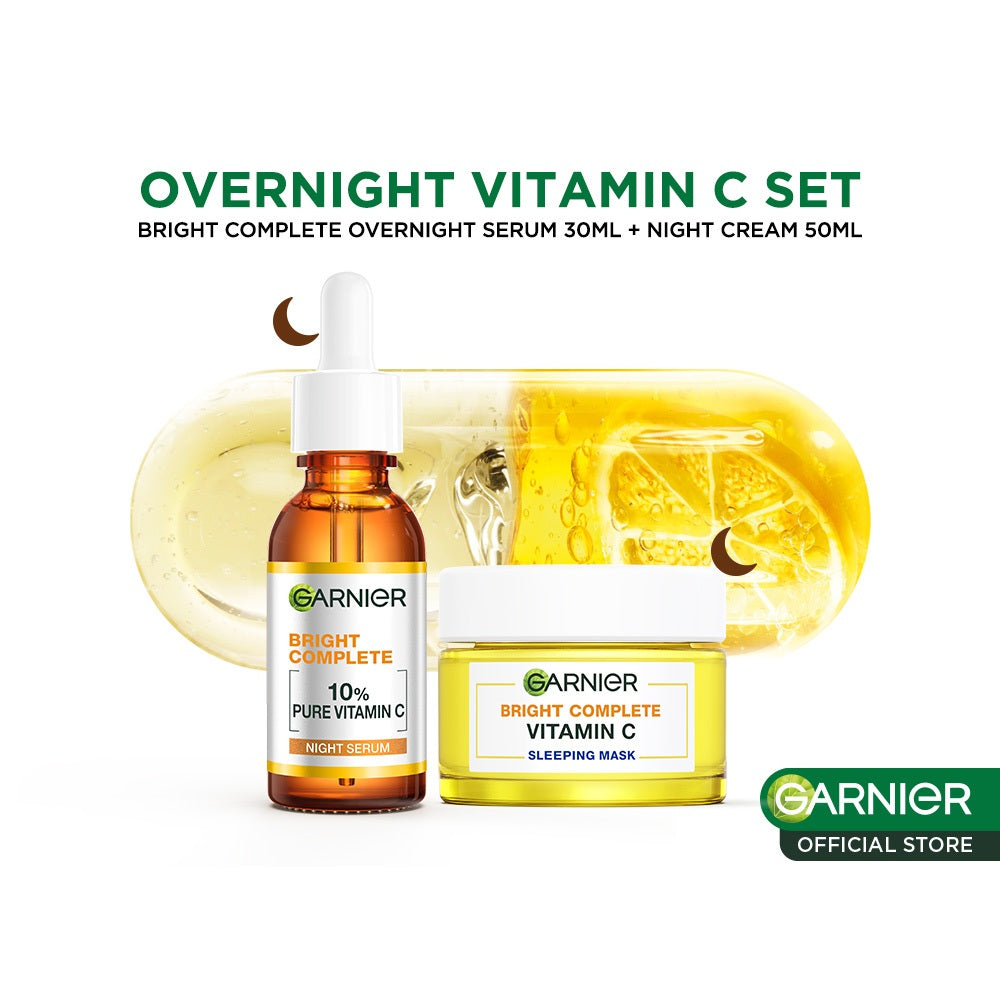 Garnier Vitamin C Night Kit Bright Complete Overnight Serum 30ml + Bright Complete Night Cream 50ml - Skincare