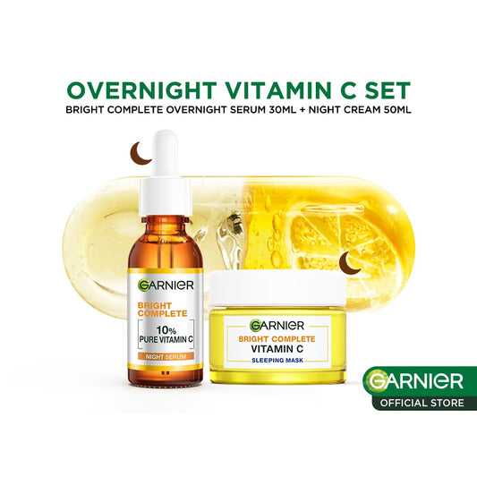 Garnier Vitamin C Night Kit Bright Complete Overnight Serum 30ml + Bright Complete Night Cream 50ml - Skincare