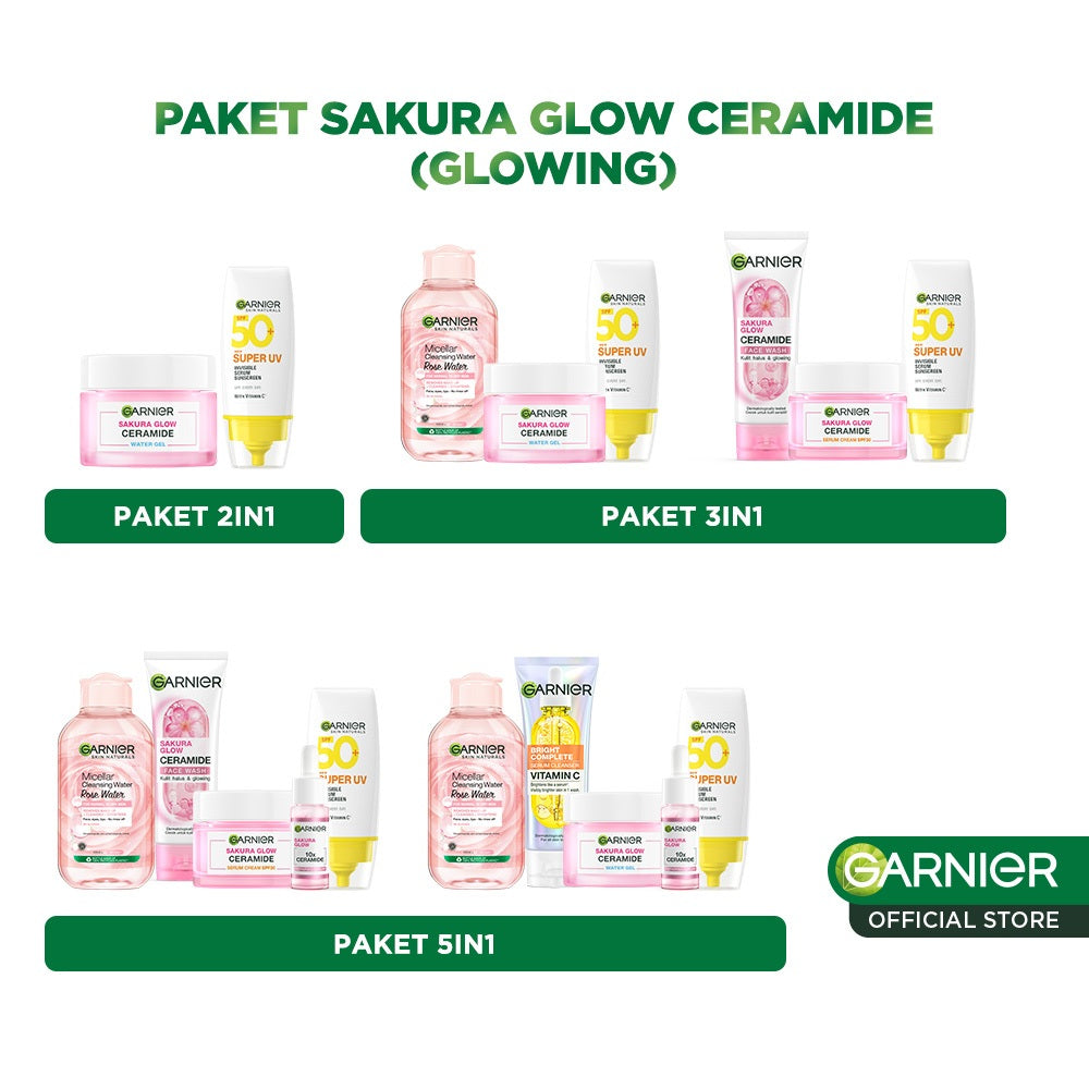 GARNIER Paket Skincare 1 Set Lengkap Sakura Glow Ceramide Skin Barrier 2pcs 3pcs 5pcs| Day Cream Tone Up Mencerahkan moisturizer pelembab Facial Wash Sunscreen