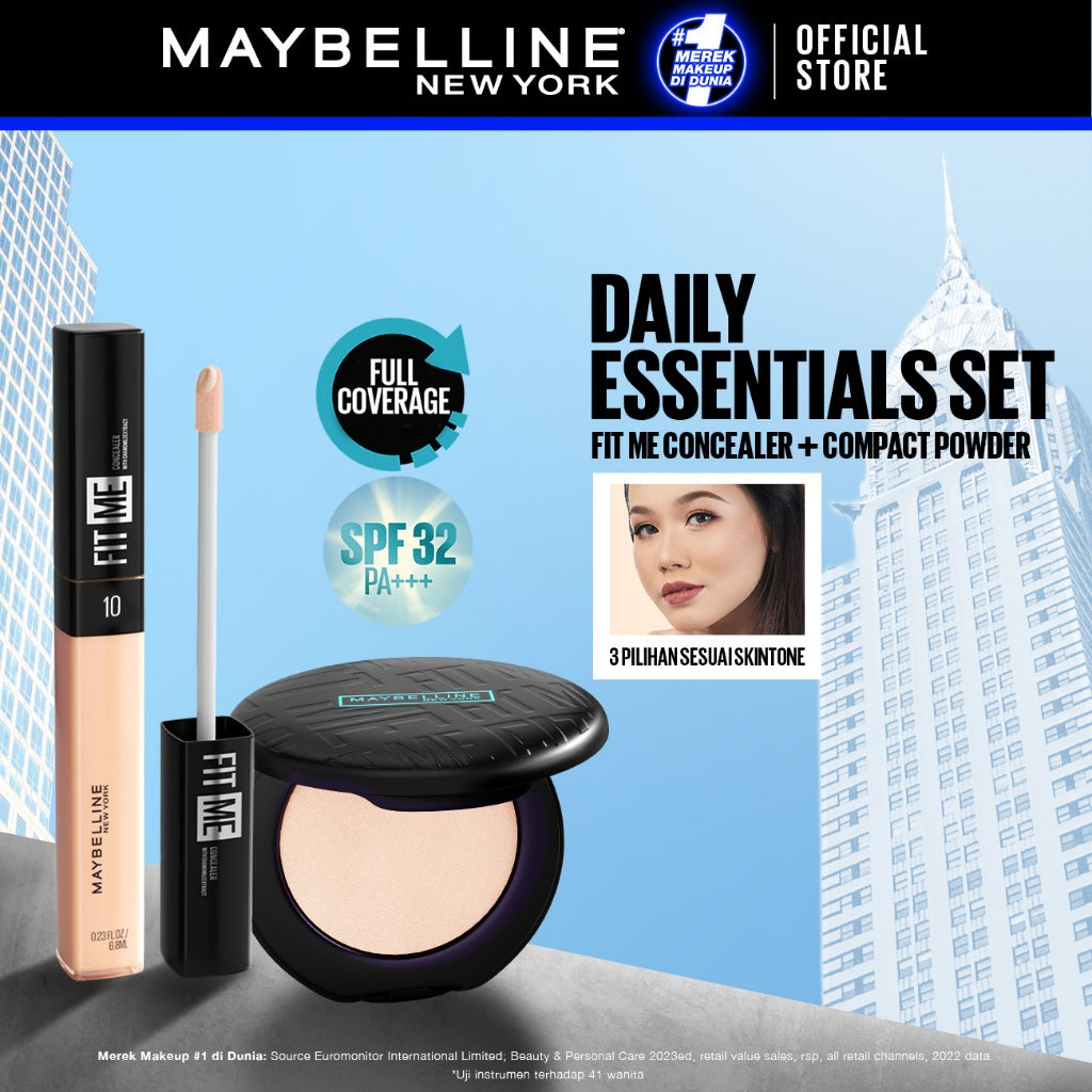 MAYBELLINE OFFICIAL Paket Makeup Pemula Fit Me Concealer + Powder