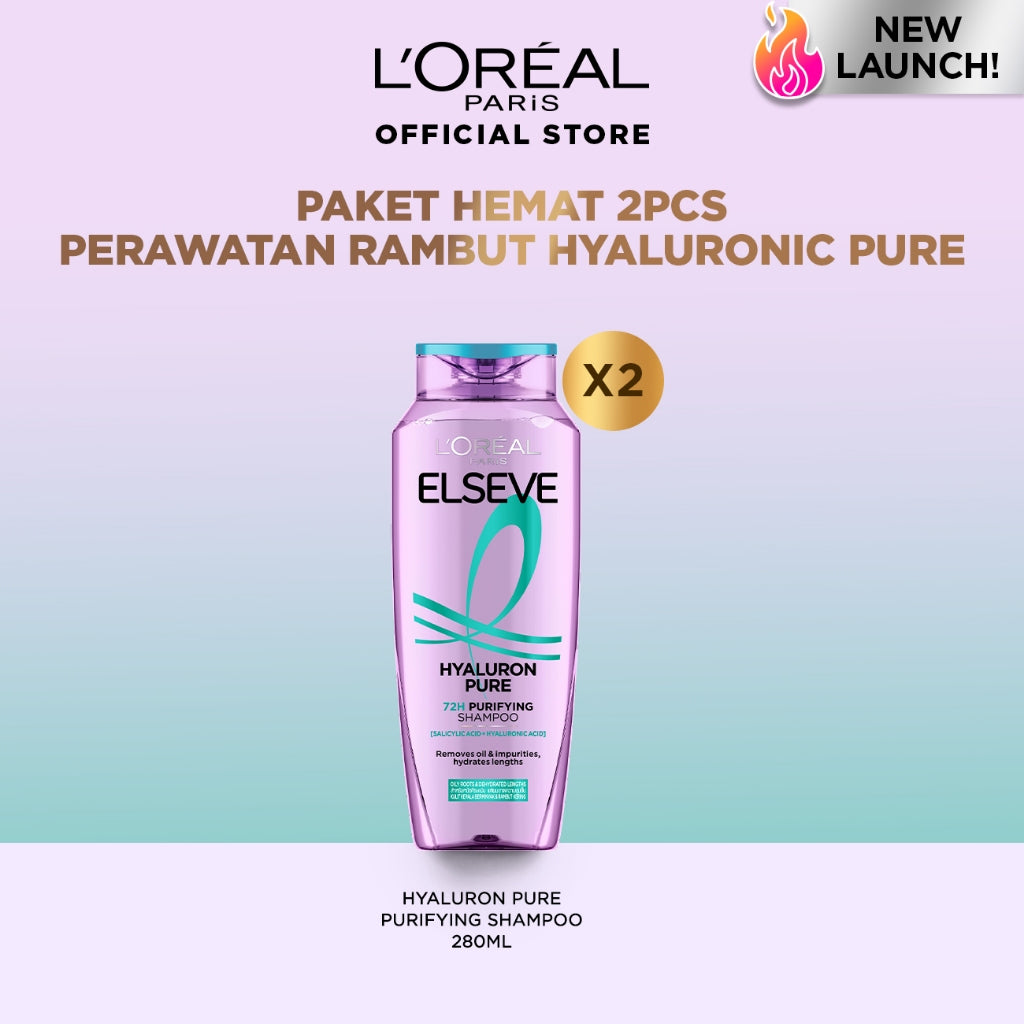 [PAKET HEMAT 2PCS] New L'Oreal Paris Hyaluron Pure 72H Purifying Shampoo Conditioner Night Cream - Perawatan Rambut Bebas Lepek dan Rambut Halus tahan hingga 72jam - Shampoo 280ml Conditioner 265ml Hyaluronic Acid Night Cream - Kulit Kepala Berminyak