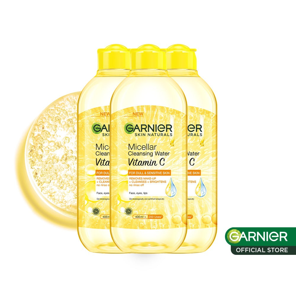 (PAKET HEMAT ISI 3) Garnier Micellar Water Vitamin C - 400 ml - Skincare Pembersih Wajah & Makeup Kulit Cerah