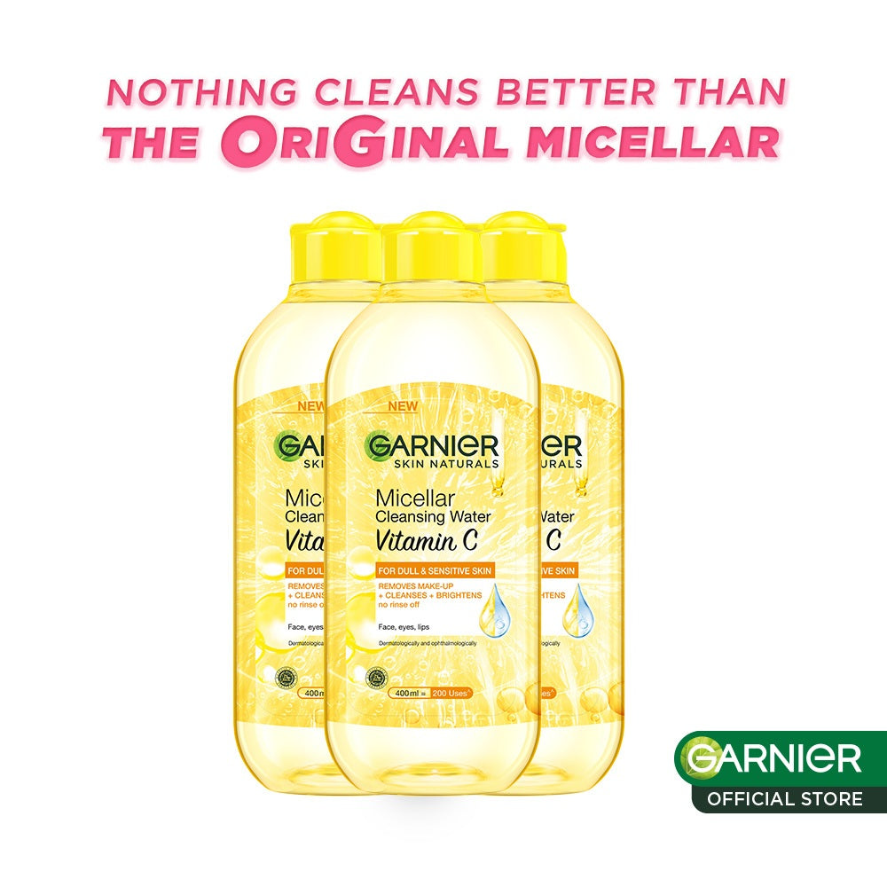 (PAKET HEMAT ISI 3) Garnier Micellar Water Vitamin C - 400 ml - Skincare Pembersih Wajah & Makeup Kulit Cerah