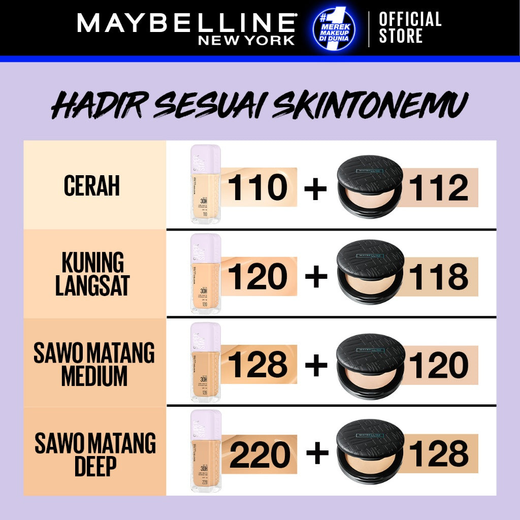 MAYBELLINE OFFICIAL Paket Makeup Superstay Lumi Foundation + Fit Me Compact Powder