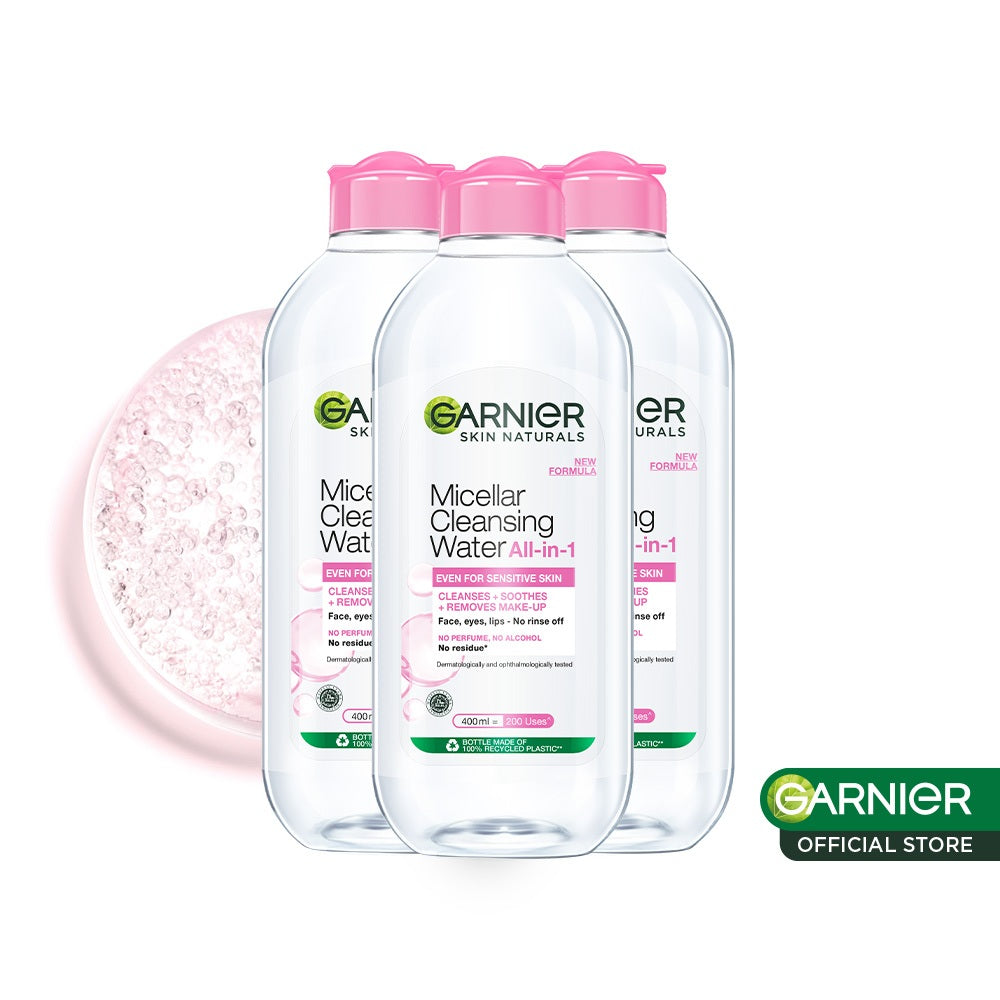 [PAKET HEMAT ISI 3] GARNIER Micellar Water Pink 400ml Skincare Cleansing - Pembersih Wajah & Make up Pink Blue Oil Vitamin C Rose Peeling Exfoliating Skincare Cleansing