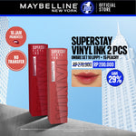 MAYBELLINE OFFICIAL Paket Hemat Superstay Vinyl Ink 2 pcs Ombre Set 10 Lippy + 15 Peachy Lipstick Long Lasting