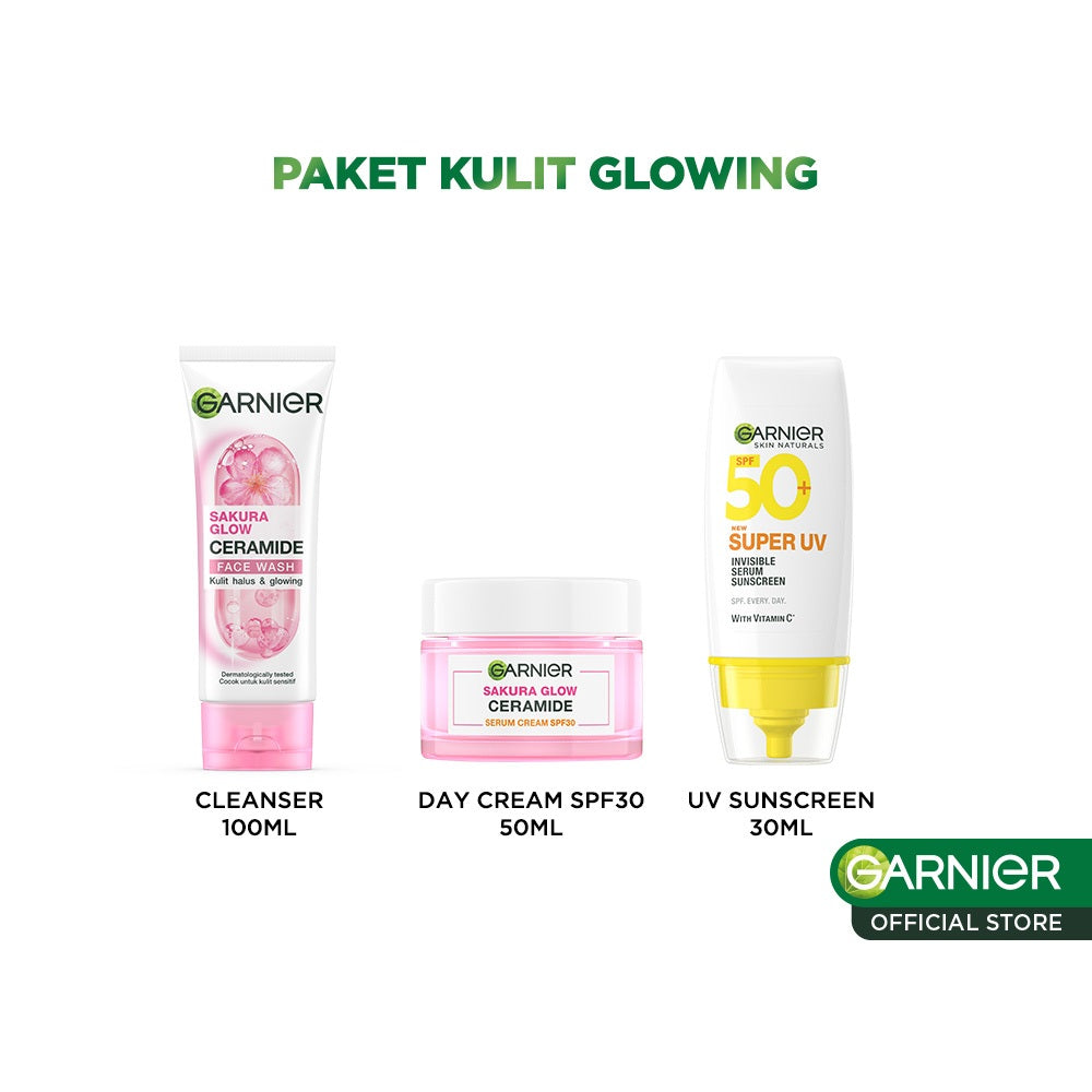 GARNIER Paket Skincare 1 Set Lengkap Sakura Glow Ceramide Skin Barrier 2pcs 3pcs 5pcs| Day Cream Tone Up Mencerahkan moisturizer pelembab Facial Wash Sunscreen