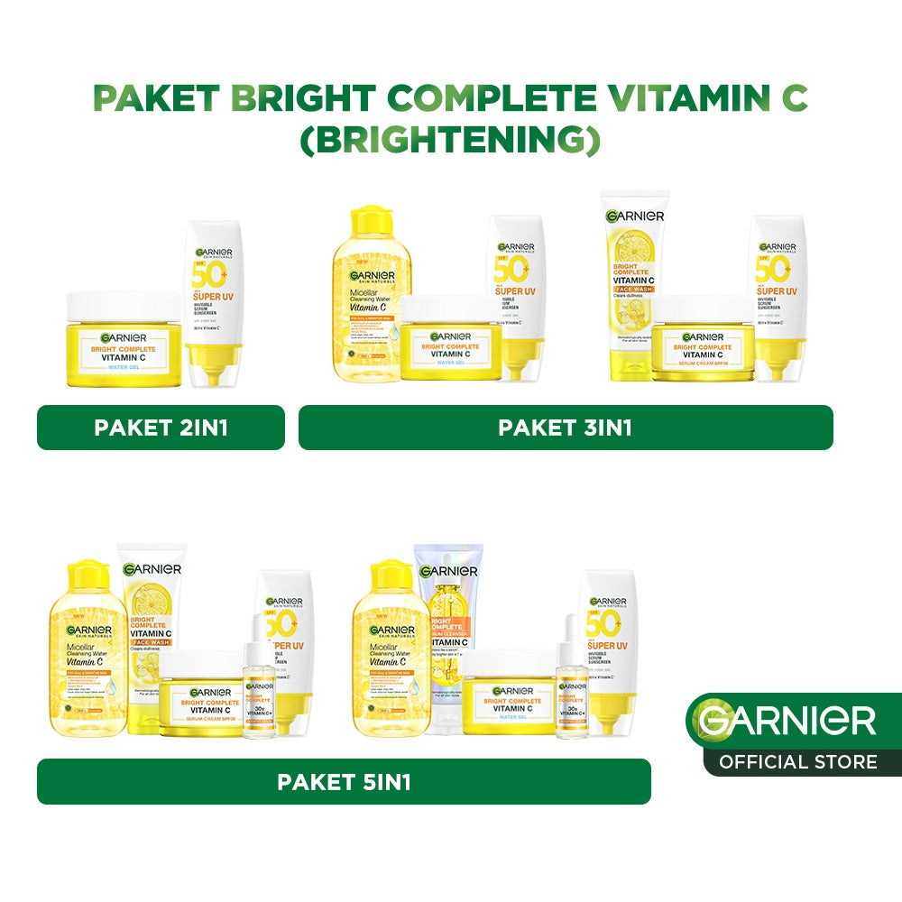 GARNIER Paket Skincare 1 Set Lengkap Vitamin C Brightening 2pcs 3pcs 5pcs| Day Cream Tone Up Mencerahkan Moisturizer Pelembab Facial Wash Sunscreen