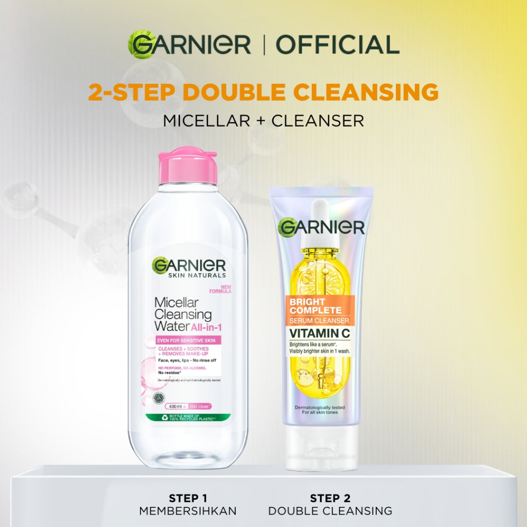 GARNIER Facial Wash Bright Complete Vitamin C Serum Cleanser 100ml Paket Skincare Pembersih Wajah Mencerahkan Seperti Serum Wash Sabun Cuci Muka Sabun Muka Glowing dan Memutihkan Moisturizer Sunscreen