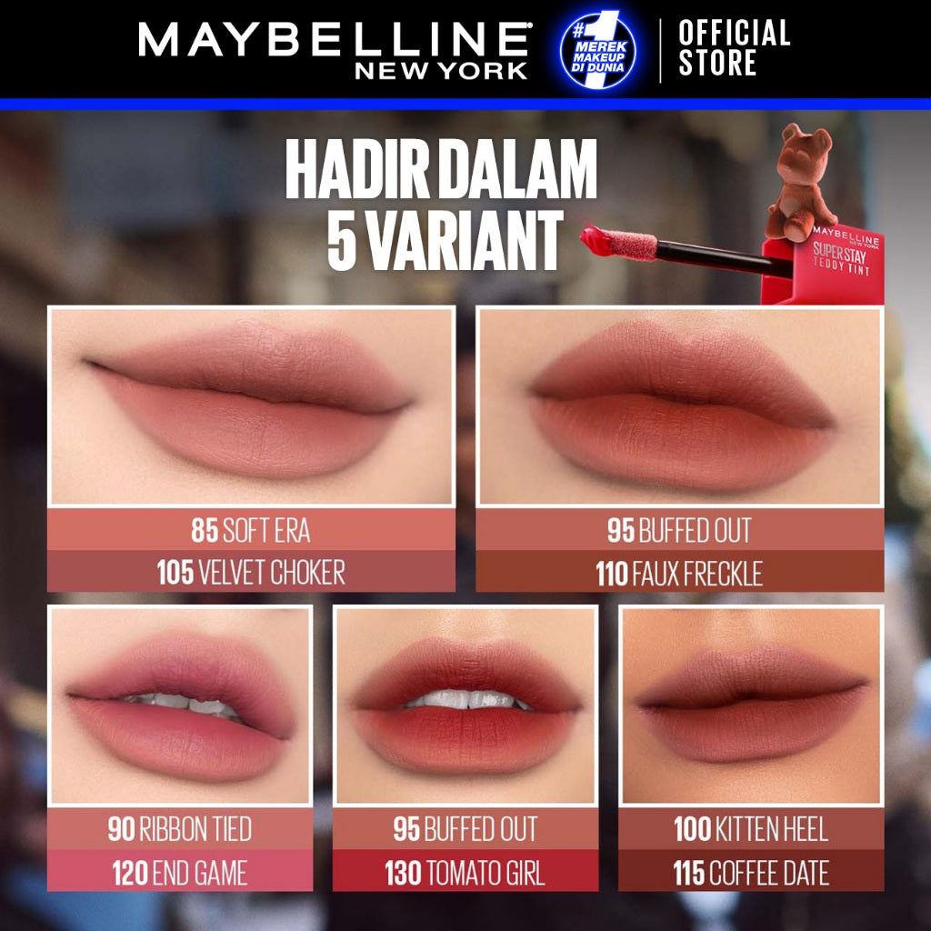 MAYBELLINE OFFICIAL Paket Ombre Superstay Teddy Tint Nudes 2 pcs - Soft Matte Tahan 12 Jam Ombre Set Lipstick Long Lasting Transferproof Waterproof Tahan Lama Lip Tint Lip Velvet Lipstik
