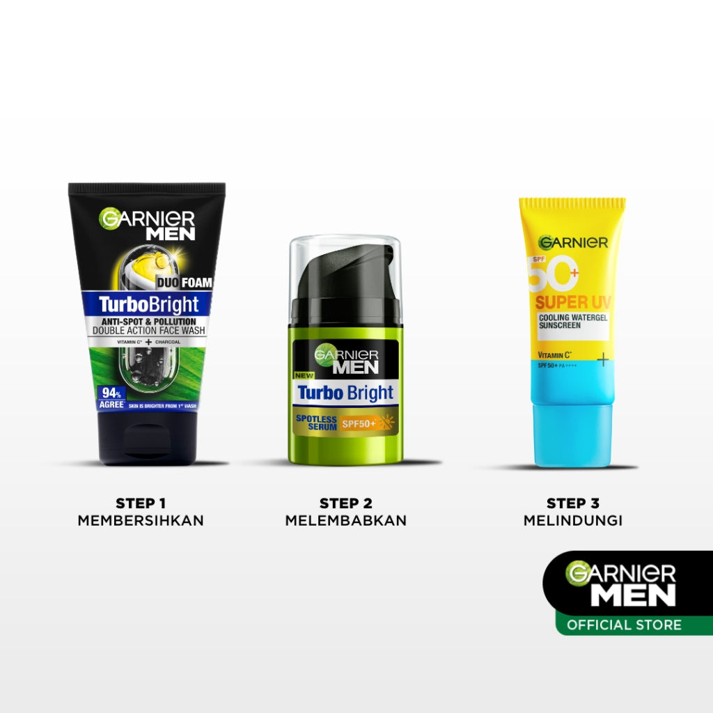 [PAKET HEMAT ISI 2] GARNIER Men Value Skincare Set | Face Wash + Sunscreen SPF 50 PA ++++ | Moisturizer Serum Brightening Sabun Cuci Muka Pria Facial Wash Foam
