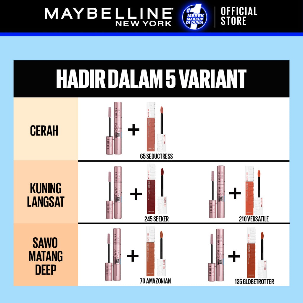 MAYBELLINE OFFICIAL Long Lasting Duo - Sky High Mascara + Superstay Matte Ink | Paket Mascara Lipstick Tahan Lama Waterproof Transferproof Maskara Lipstik