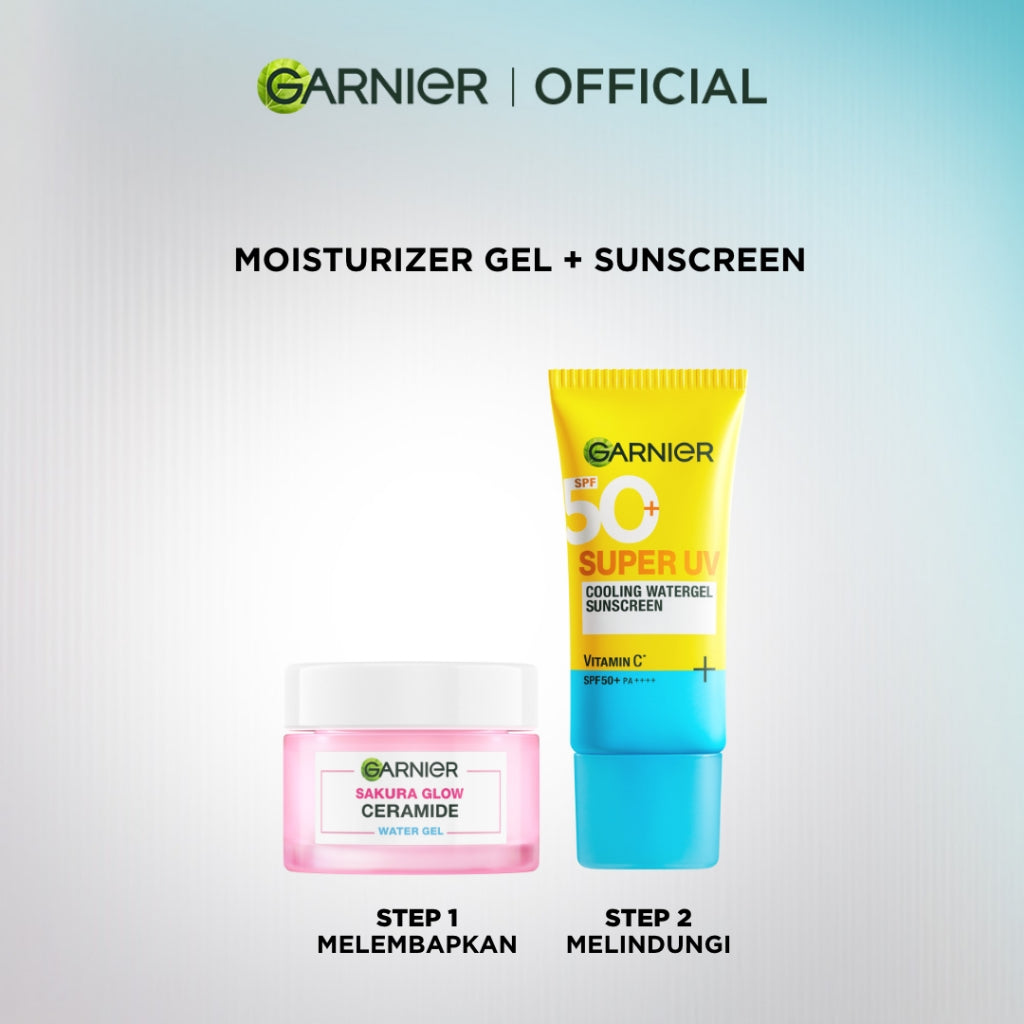 GARNIER Paket Skincare Set 2pc 3pc 5pc | Paket Hemat Super UV Cooling Watergel Sunscreen, Serum Wash Cleanser Moisturizer Gel Super UV Sunscreen SPF
