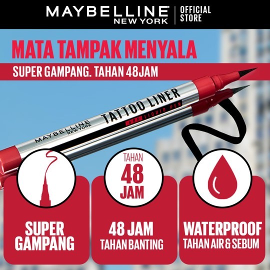 MAYBELLINE OFFICIAL Paket Makeup EYE Firework Mascara + Tattoo 48h Eyeliner - Waterproof Maskara Eye Makeup Black Smudgeproof Panjang