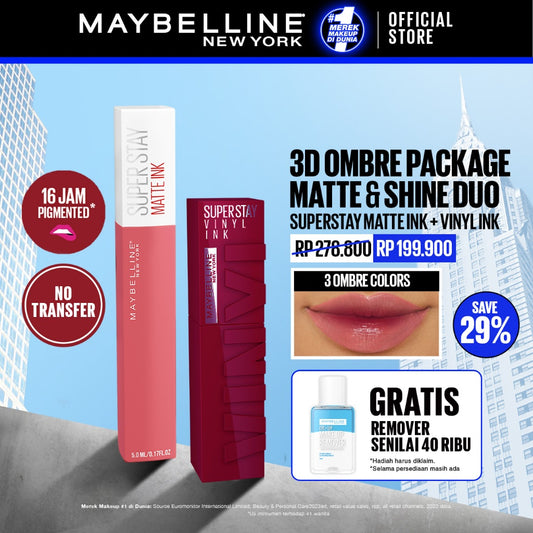 MAYBELLINE OFFICIAL 3D Ombre Lip Packages : Matte & Shine Duo (Superstay Matte Ink + Superstay Vinyl Ink)