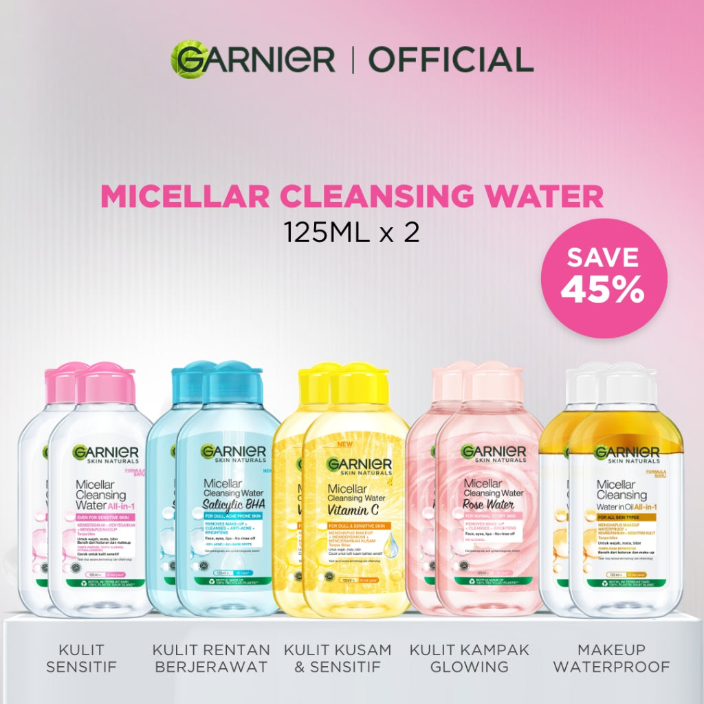 [PAKET HEMAT ISI 2] GARNIER Micellar Water 125ml ALL VARIANT Skincare Cleansing - Pembersih Wajah & Make up untuk Kulit Sensitif Micellar Cleansing Water Paket Skincare 1 set lengkap