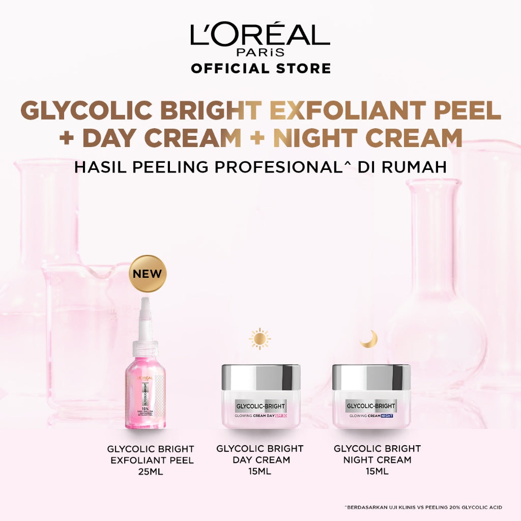 [BARU] Paket Skincare Glycolic Bright Exfoliant Peel, Moisturizer, Serum, Sunscreen, Cleanser, Full Kit Paket | Peeling Solution Hasil Seperti Peeling Profesional Di Rumah Menyamarkan Noda Hitam Bekas Jerawat Acne | Eksfoliasi Kulit Mati