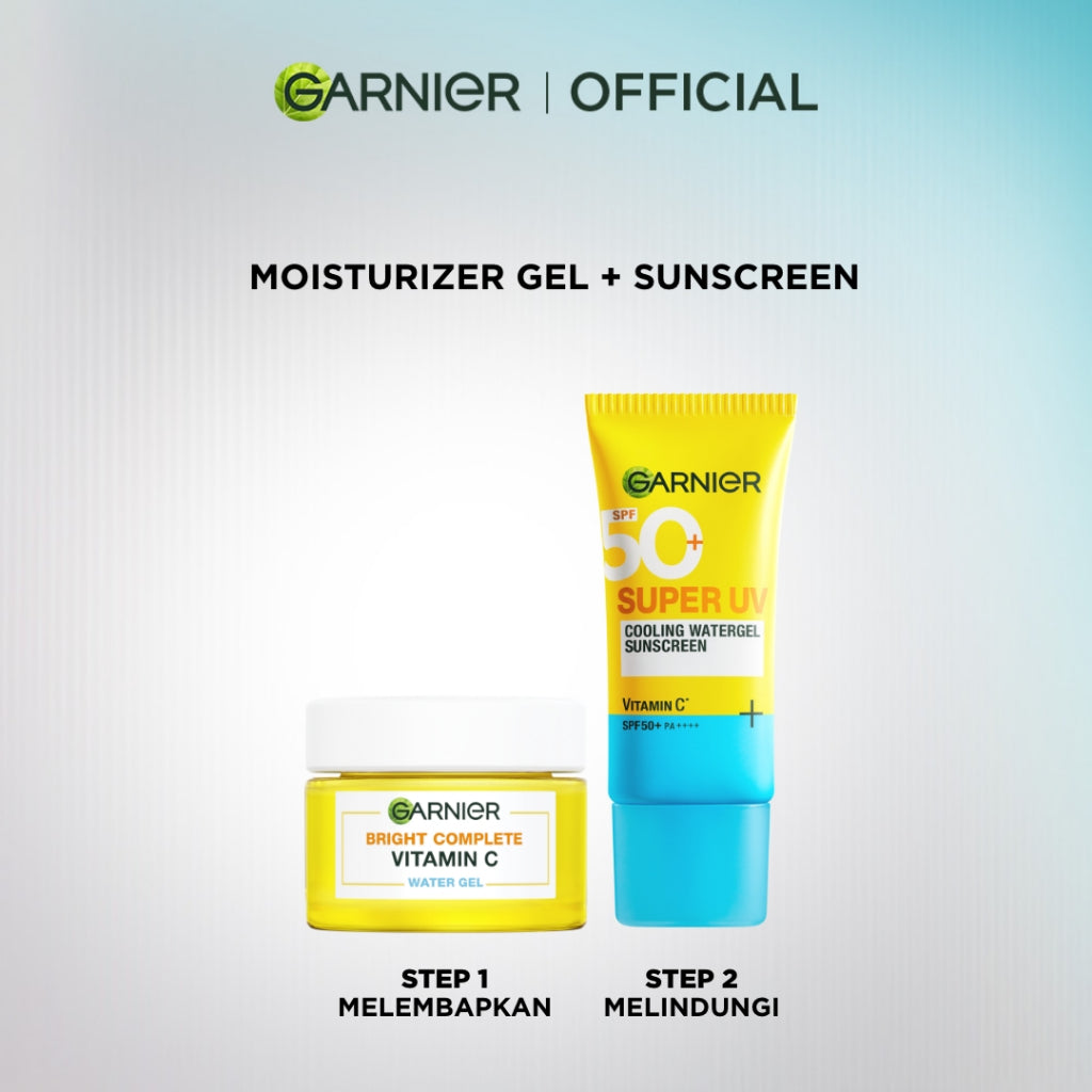 GARNIER Paket Skincare Set 2pc 3pc 5pc | Paket Hemat Super UV Cooling Watergel Sunscreen, Serum Wash Cleanser Moisturizer Gel Super UV Sunscreen SPF