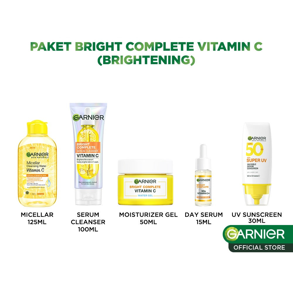 GARNIER Paket Skincare 1 Set Lengkap Vitamin C Brightening 2pcs 3pcs 5pcs| Day Cream Tone Up Mencerahkan Moisturizer Pelembab Facial Wash Sunscreen