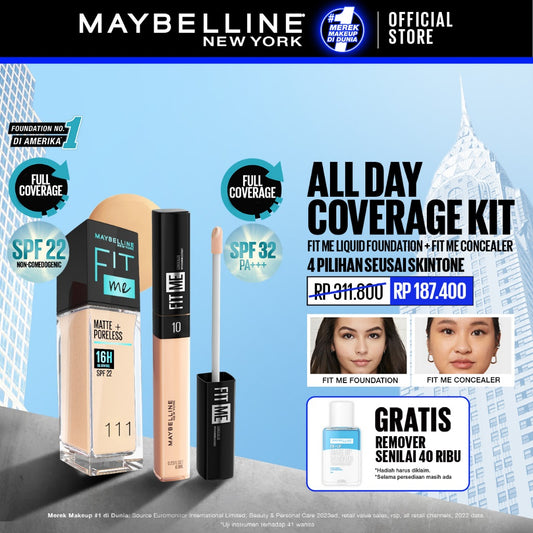 MAYBELLINE OFFICIAL All Day Coverage Kit : Fit Me Liquid Foundation + Fit Me Concealer