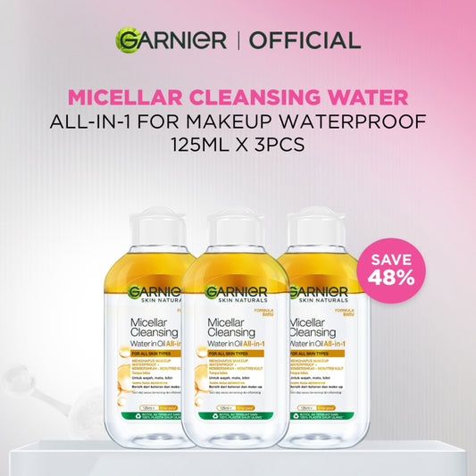 (PAKET HEMAT ISI 3) Garnier Micellar Oil-Infused Cleansing Water Skin Care - 125ml (Pembersih Wajah & Make up Waterproof Untuk Semua Jenis Kulit) - Makeup Remover