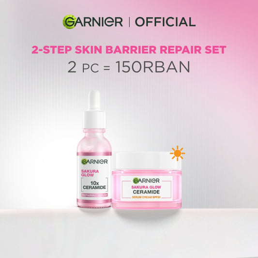 GARNIER Sakura Glow Ceramide Skin Barrier Repair Set Serum 30ml + Day Cream | Pelembab Ringan mencerahkan tone up pelembab wajah cream pemutih wajah glowing cepat