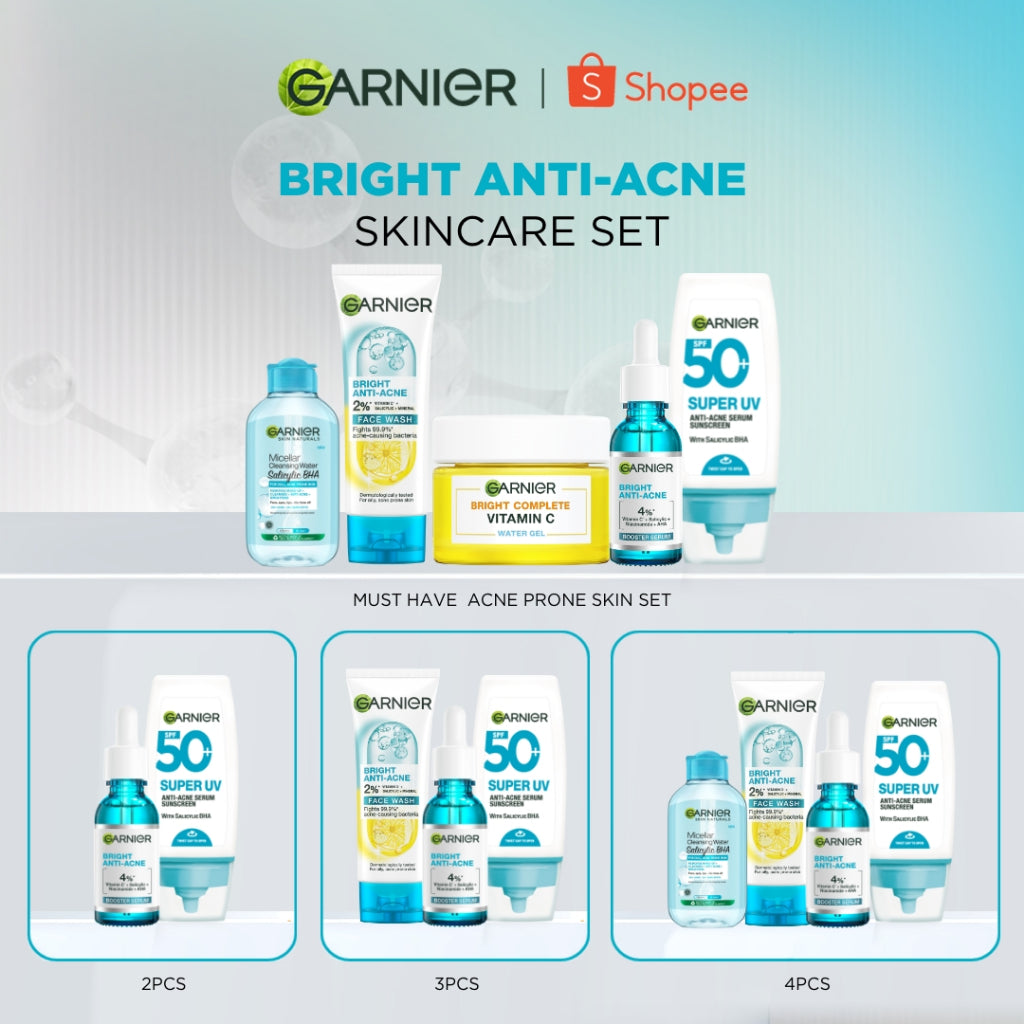 GARNIER Paket Skincare 1 Set Lengkap Salycilic Acid Anti Acne Lawan Jerawat 2pcs 3pcs 5pcs | Day Cream Tone Up Mencerahkan Moisturizer Pelembab Facial Wash Sunscreen