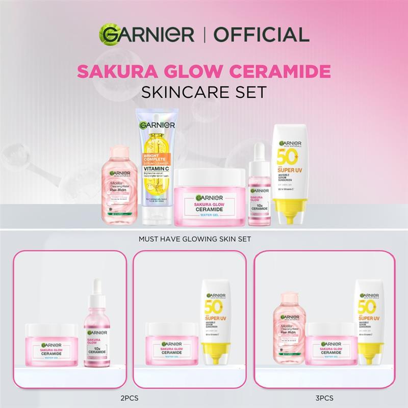 GARNIER Paket Skincare 1 Set Lengkap Sakura Glow Ceramide Skin Barrier 2pcs 3pcs 5pcs| Day Cream Tone Up Mencerahkan moisturizer pelembab Facial Wash Sunscreen
