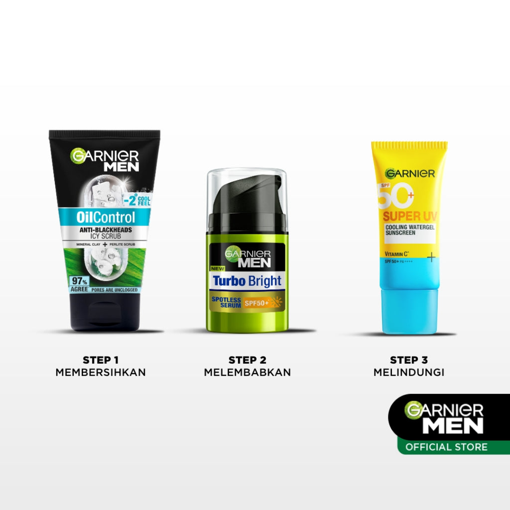 [PAKET HEMAT ISI 2] GARNIER Men Value Skincare Set | Face Wash + Sunscreen SPF 50 PA ++++ | Moisturizer Serum Brightening Sabun Cuci Muka Pria Facial Wash Foam