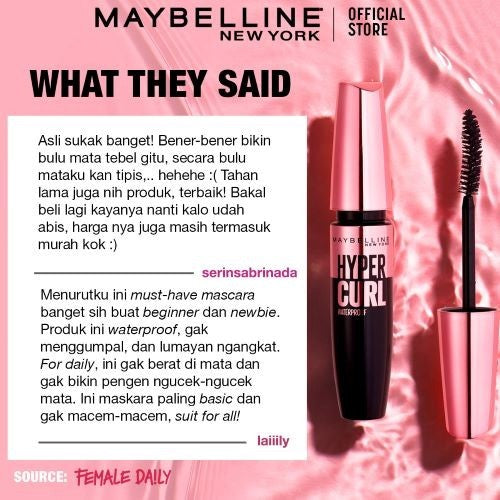 MAYBELLINE OFFICIAL Daily Eye Makeup Bundle Hypercurl Waterproof Mascara + Tattoo Liner 48H Liquid Pen Eyeliner Waterproof Tahan 48 Jam