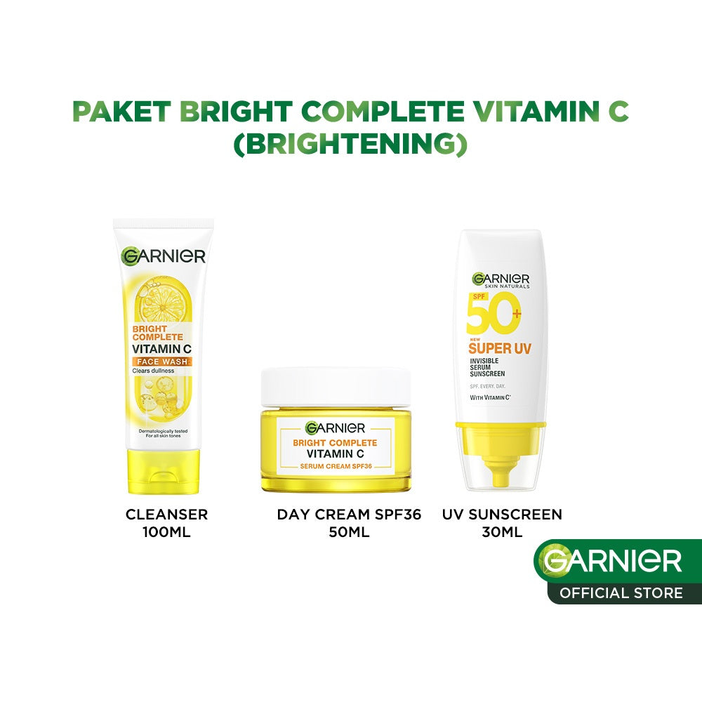 GARNIER Paket Skincare 1 Set Lengkap Vitamin C Brightening 2pcs 3pcs 5pcs| Day Cream Tone Up Mencerahkan Moisturizer Pelembab Facial Wash Sunscreen