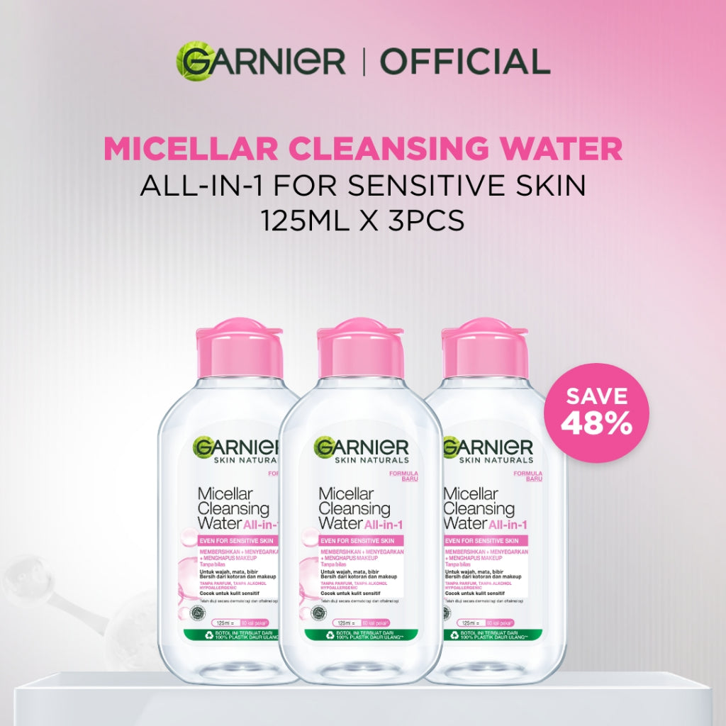 [PAKET HEMAT ISI 3] GARNIER Micellar Water Pink Skin Care 125ml Skincare Cleansing - Pembersih Wajah & Make up untuk Kulit Sensitif Micellar Cleansing Water